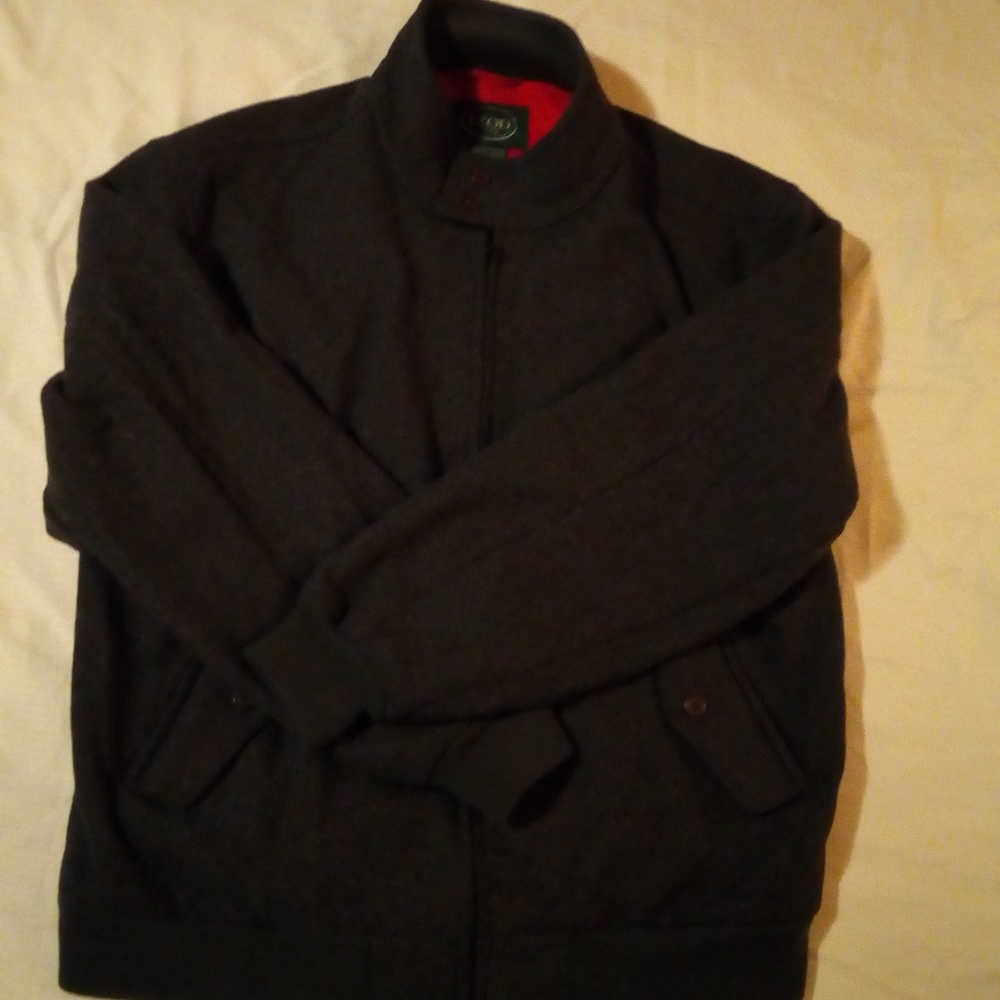 IZOD Gray Wool Blend Red Lined Harrington Jacket M
